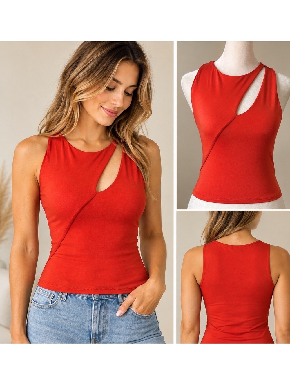 Live in the Moment Red Asymmetrical Cutout Going Out Top Size S Y2K